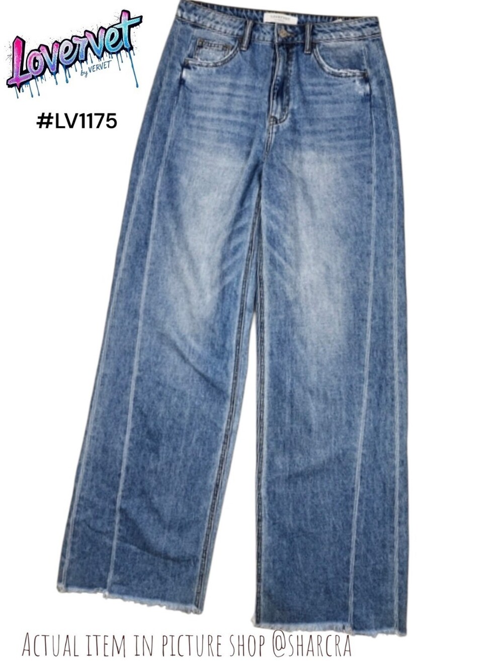 Lovervet by VERVET women's High Rise Wide Leg Denim Jeans #LV1175 raw Hemline 29